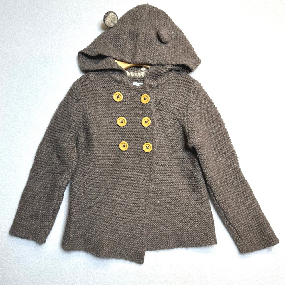 Baby Boden Hooded Cardigan Knit Sweater Kids 2-3Y Brown Bear Ear Fall Winter
